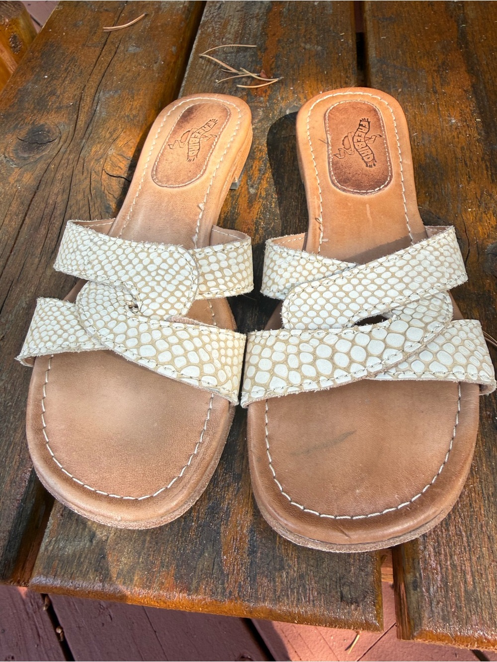 Freebird by Steven Ivory Snake-Embossed Slide Sandals